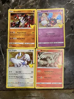 Pokemon TCG Holo Rare 25th Celebrations Cards Lugia, Reshiram, Groudon & Cosmog - Image 1