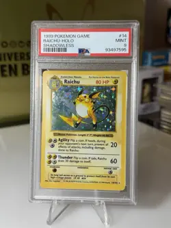 1999 Pokemon Base Set Shadowless Raichu Holo #14 PSA 9 Mint WOTC - Image 1