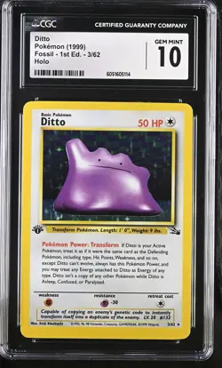 Ditto 1999 Pokemon Fossil 1st Edition CGC 10 #3 - Image 1