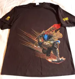 BLIZZARDS UD WORLD OF WARCRAFT BATTLEGROUNDS DRANEI BROWN SHIRT VINTAGE LG - Image 1