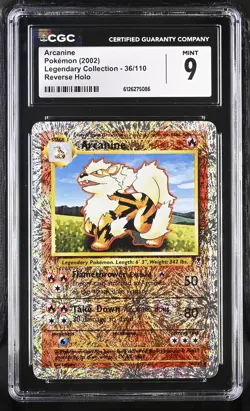 CGC 9 MINT Arcanine 2002 Legendary (Collection) 36/110 Reverse Holo Pokemon Card - Image 1