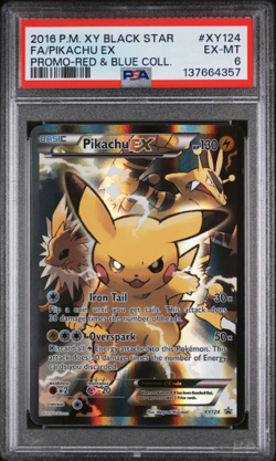 2016 Pokemon XY Black Star Pikachu Ex Promo Red & Blue #XY124 PSA 6 EX-MT - Image 1