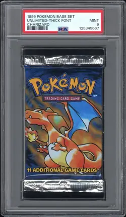 PSA 9 Pokemon TCG Base Set Unlimited Booster Pack Charizard Artwork WOTC 1999 - Image 1