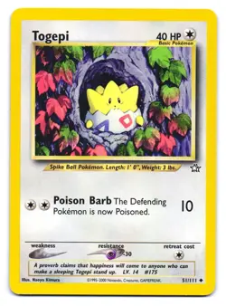 Togepi 51/111 Uncommon Neo Genesis Pokemon Unlimited MP - Image 1
