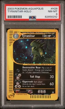 PSA 8 NM-MT 2003 Pokemon Aquapolis Tyranitar Holo H28/H32 with Swirl - Image 1