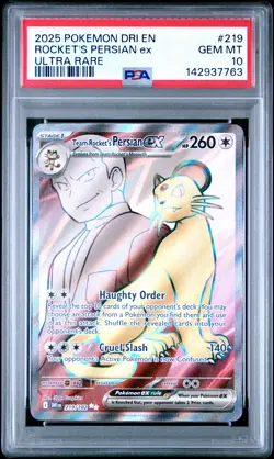 2025 POKEMON DRI EN-DESTINED RIVALS ULTRA RARE TEAM ROCKET'S PERSIAN EX PSA 10 - Image 1