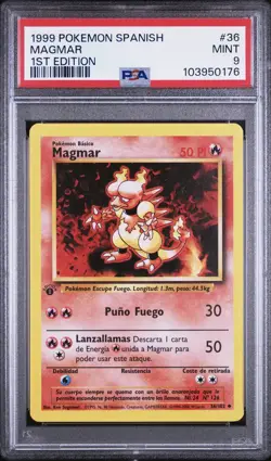 1999 Pokemon SPANISH 1st Edition Base Set Magmar 36/102 PSA 9 MINT - Image 1