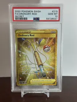 Pokemon 2020 Sword & Shield Ordinary Rod Trainer 215/202 Gold Secret Rare Psa 10 - Image 1