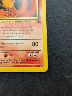 M/NM Pokemon 1st Edition Moltres Fossil Set 27/62 Vintage 1999 - Image 5