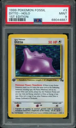 1999 POKEMON FOSSIL 1ST EDITION #3 DITTO-HOLO PSA 9 - Image 1