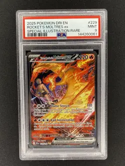 2025 POKEMON DESTINED RIVALS 229/182 TEAM ROCKET'S MOLTRES EX PSA 9 MINT - Image 1