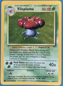 Pokemon Card Vileplume 15/64 Holo Rare No Symbol Error Jungle WOTC Light Play - Image 1