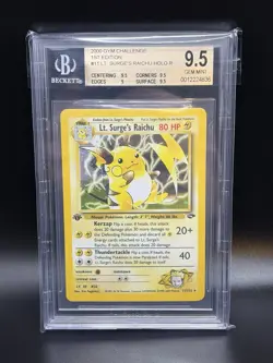 LT. SURGE'S RAICHU Pokemon Card - 1st Edition - Gym Challenge - 11/132 - BGS 9.5 - Image 1