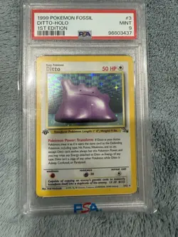 1999 Pokemon Fossil Ditto 1st Edition Holo #3 PSA 9 Mint - Image 1
