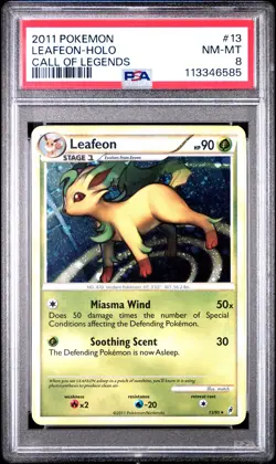 2011 POKEMON CALL OF LEGENDS LEAFEON #13 HOLO PSA 8 NM #113346585 - Image 1