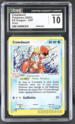CGC 10 GEM MINT Crawdaunt 2003 EX Dragon 3/97 Holo Pokemon Card - Image 1