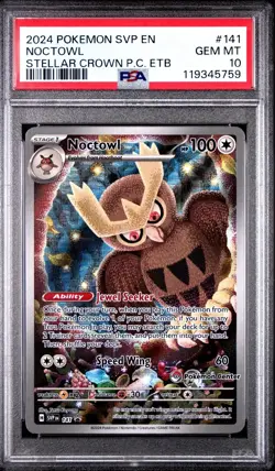 2024 POKEMON STELLAR CROWN POKEMON CENTER ETB PROMO SVP #141 NOCTOWL PSA 10 - Image 1