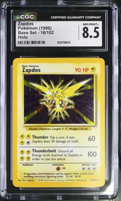 CGC 8.5 Zapdos 16/102 Holo Base Set Pokemon Card - Image 1