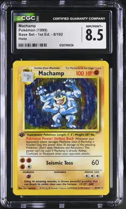 CGC 8.5 Machamp 8/102 Holo 1st Edition Base Set Unlimited Pokemon Card - Image 1