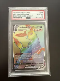 PSA 10 - Pokemon Evolving Skies Umbreon VMAX Rainbow Secret Rare Card 214/203 - Image 1