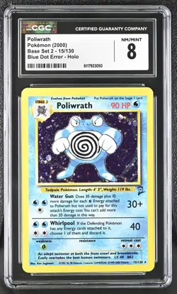 CGC 8 Poliwrath 2000 Base Set 2 15/130 Blue Dot Error Holo Pokemon Card - Image 1