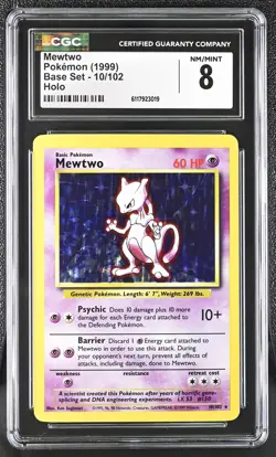 CGC 8 Mewtwo 1999 Base Set 10/102 Holo Pokemon Card - Image 1