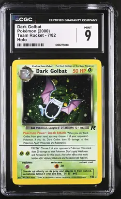 CGC 9 MINT Dark Golbat 2000 Team Rocket 7/82 Holo SWIRL Pokemon Card - Image 1