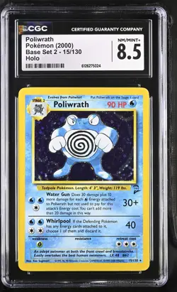 CGC 8.5 Poliwrath 2000 Base Set 2 15/130 Holo Pokemon Card - Image 1