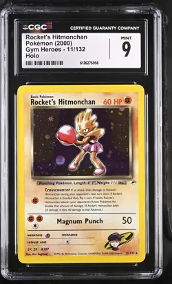 CGC 9 MINT Rocket's Hitmonchan 2000 Gym Heroes 11/132 Holo Pokemon Card - Image 1