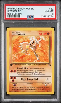 1999 POKEMON FOSSIL 1ST ED #22 HITMONLEE PSA 8 - Image 1