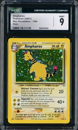 2001 Pokemon Neo Revelation Unlimited Ampharos Holo Rare 1/64 CGC 9 - Image 1