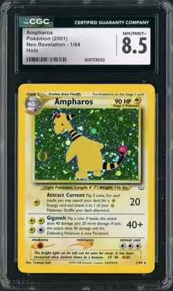 2001 Pokemon Neo Revelation Unlimited Ampharos Holo Rare 1/64 CGC 8.5 - Image 1