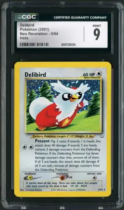 2001 Pokemon Neo Revelation Unlimited Delibird Holo Rare 5/64 CGC 9 - Image 1