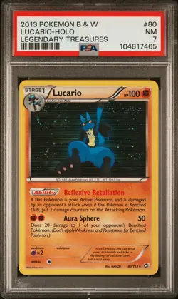 PSA Graded NM 7 Lucario 80/113 Pokemon Black & White Legendary Treasures Holo - Image 1