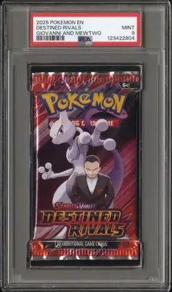 PSA Grade 9 Mint Pokemon Destined Rivals Booster Pack Giovanni and Mewtwo - Image 1