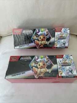 2 Pokemon Prismatic Evolutions Surprise Box + Booster Bundle Sam’s Club sealed - Image 1