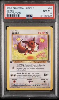 Pokemon TCG Eevee Card 1st Edition Jungle Regular Common, PSA 8 - Image 1