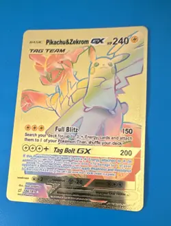 Pokemon Pikachu & Zekrom GX Tag Team Gold Foil Fan Art Card 184/181 HP240 MINT - Image 1