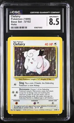 CGC 8.5 Clefairy 1999 Base Set 5/102 Holo Pokemon Card - Image 1