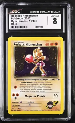 CGC 8 Rocket's Hitmonchan 2000 Gym Heroes 11/132 Holo Pokemon Card - Image 1