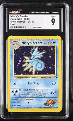 CGC 9 MINT Misty's Seadra 2000 Gym Heroes 9/132 Holo Pokemon Card - Image 1