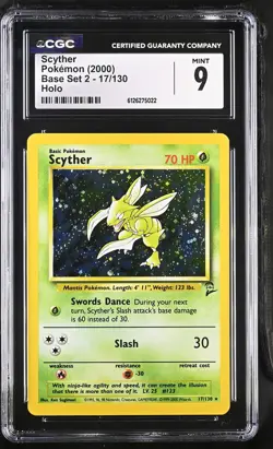 CGC 9 MINT Scyther 2000 Base Set 2 17/130 Holo Pokemon Card - Image 1