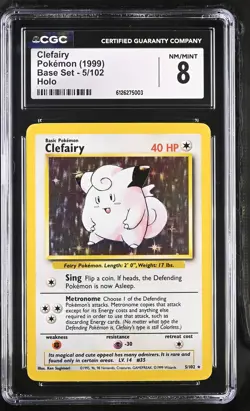 CGC 8 Clefairy 1999 Base Set 5/102 Holo Pokemon Card - Image 1