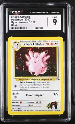CGC 9 MINT Erika's Clefable 2000 Gym Heroes 3/132 Holo Pokemon Card - Image 1