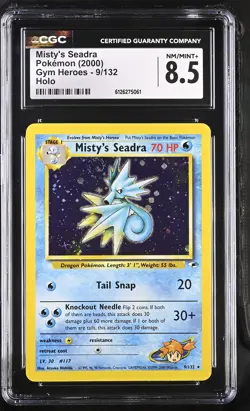 CGC 8.5 Misty's Seadra 2000 Gym Heroes 9/132 Holo SWIRL Pokemon Card - Image 1