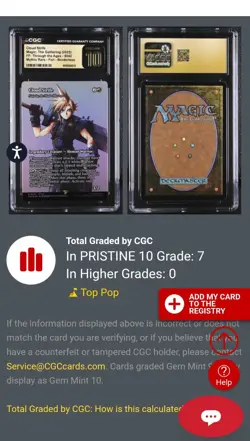 MTG CGC Pristine 10 Cloud Strife M 42 (Showcase Foil) (POP 7) Final Fantasy - Image 2