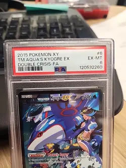 2015 POKEMON XY DOUBLE CRISIS #6 FULL ART/TEAM AQUA'S KYOGRE EX PSA 6 - Image 2