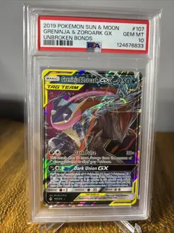 Pokemon Greninja & Zoroark GX 107/214 Sm-Unbroken Bonds PSA 10 - Image 1