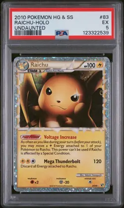 2010 POKEMON HEARTGOLD & SOULSILVER UNDAUNTED #83 RAICHU-HOLO PSA 5 - Image 1