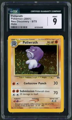 2001 Pokemon Neo Discovery Unlimited Poliwrath Holo Rare 9/75 CGC Mint 9 - Image 1